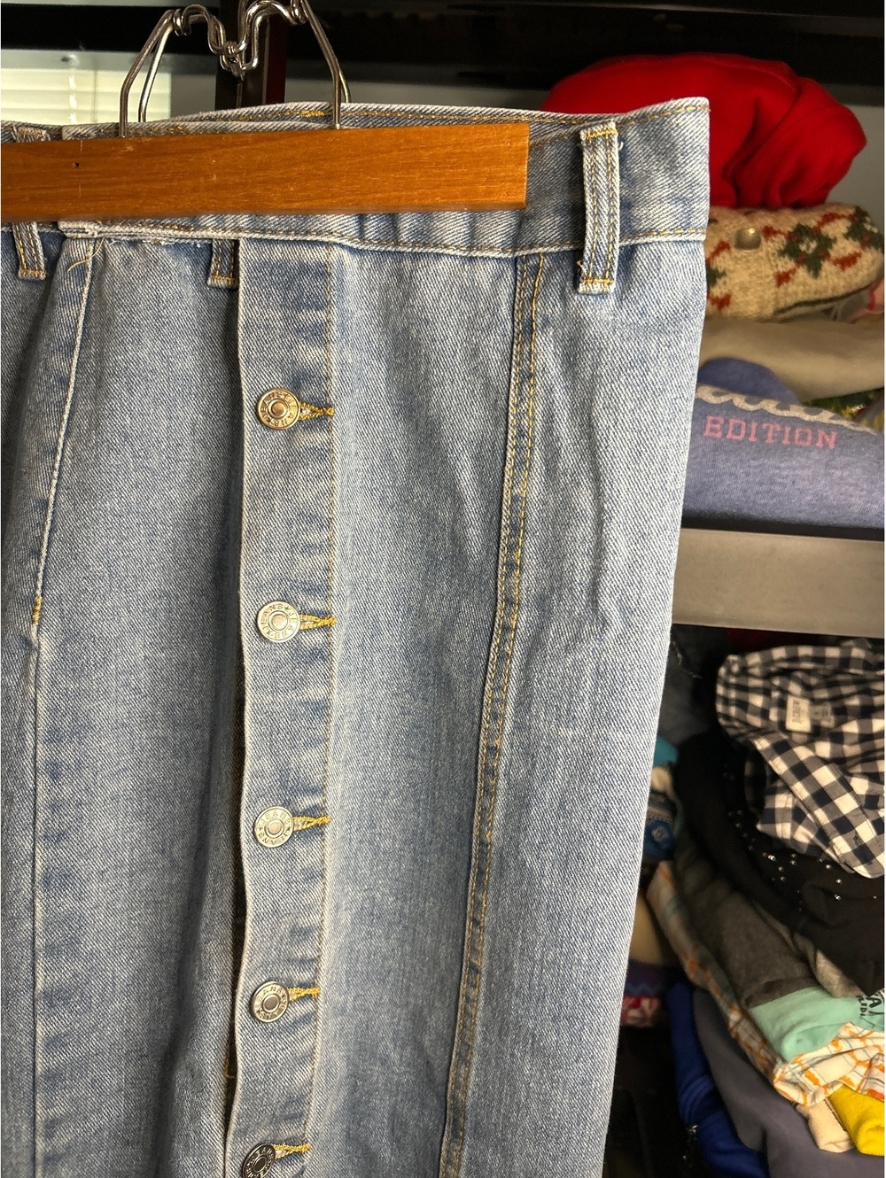 Light Blue Button-Front Denim Skirt